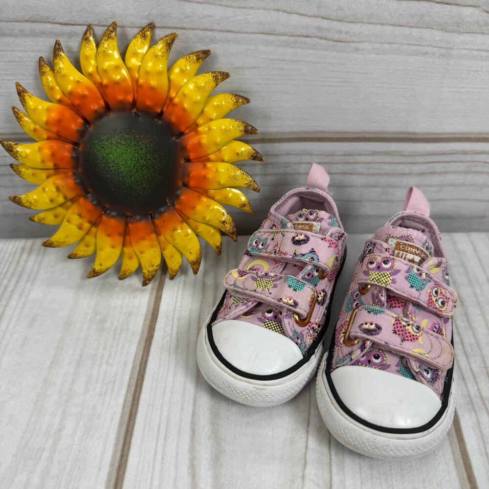 Kids Converse All Star Pink Owl Print‎ Velcro Sneakers Toddler Size 5
